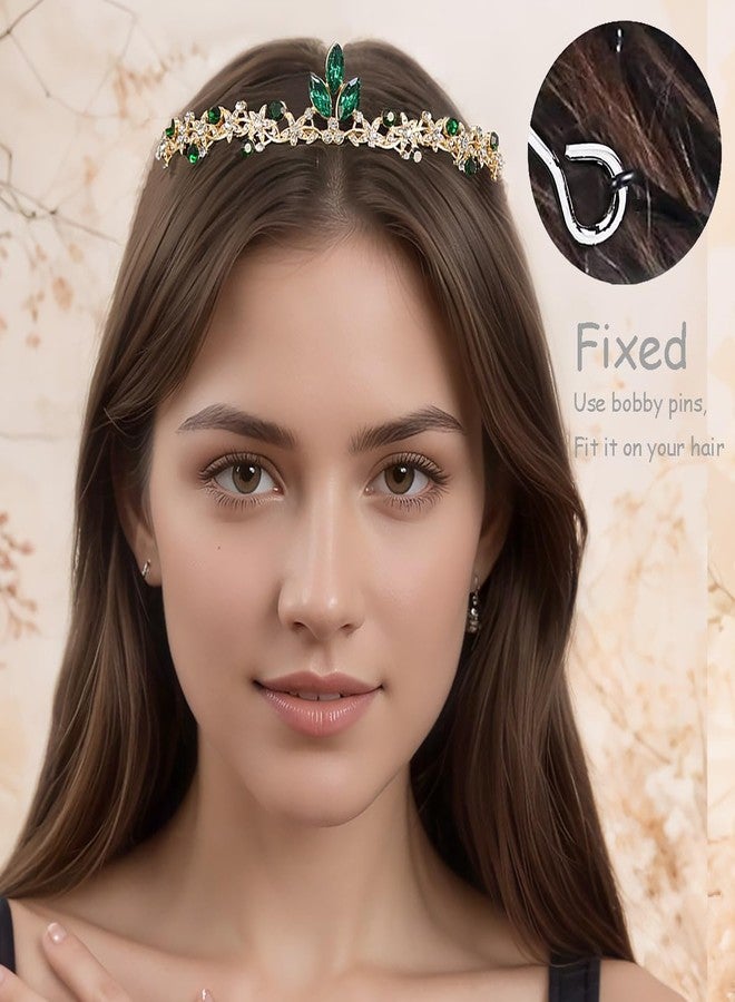Rannyrena Gold Wedding Crystal Tiaras and Crowns for Women Rhinestone Bridal Queen Crown Princess Headpiece Hair Accessories for Birthday Wedding Pageant Party Prom (Green) - Image 2